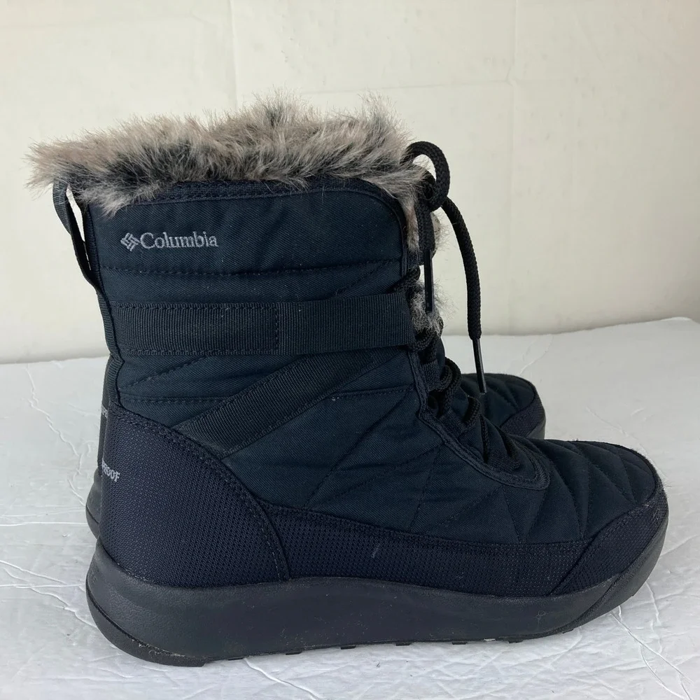 Columbia Waterproof Winter Boots Women 8W Wide Black Faux Fur Quilted Snow Rain